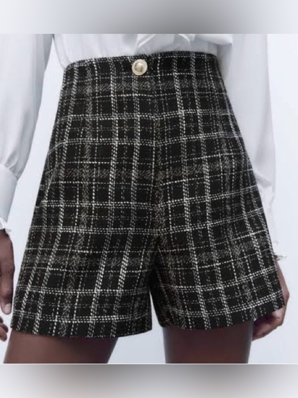 Zara Black and White Plaid High-Waist Women's Shorts